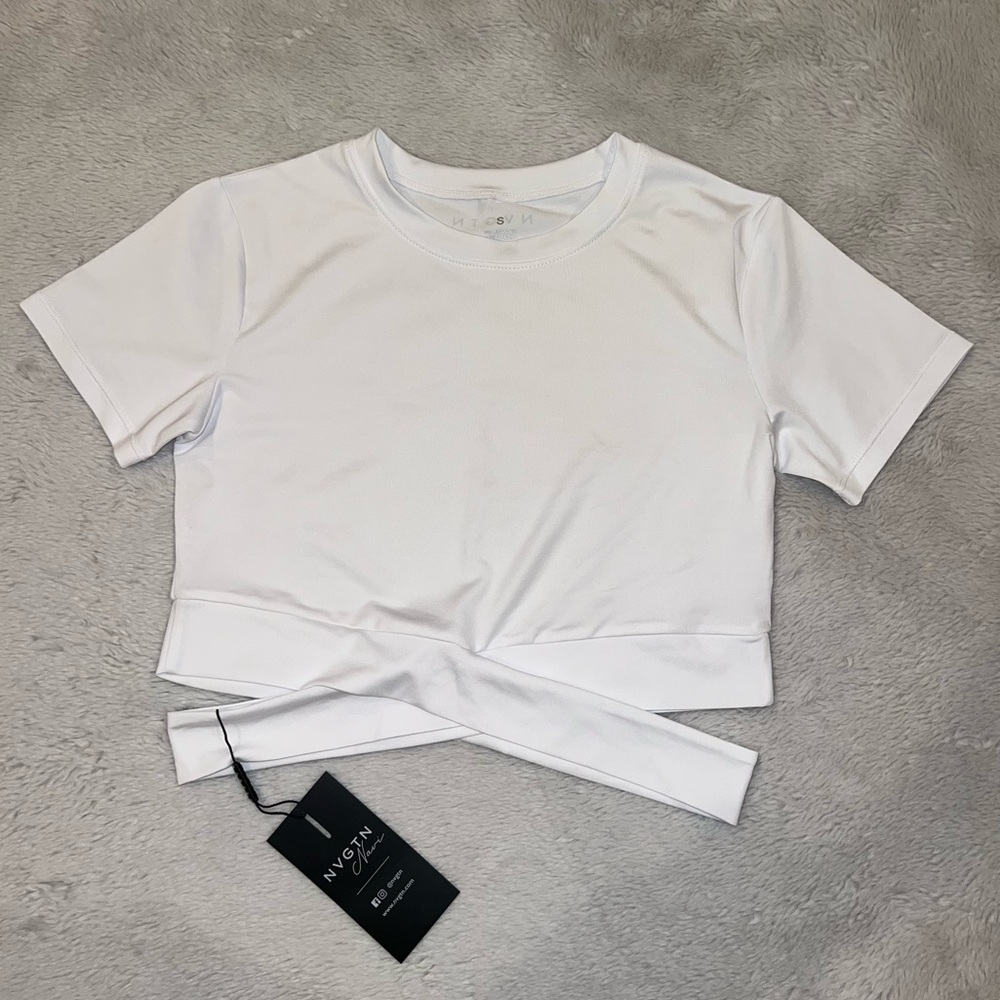 NVGTN White Short sleeve Crossbody Crop Top Tee